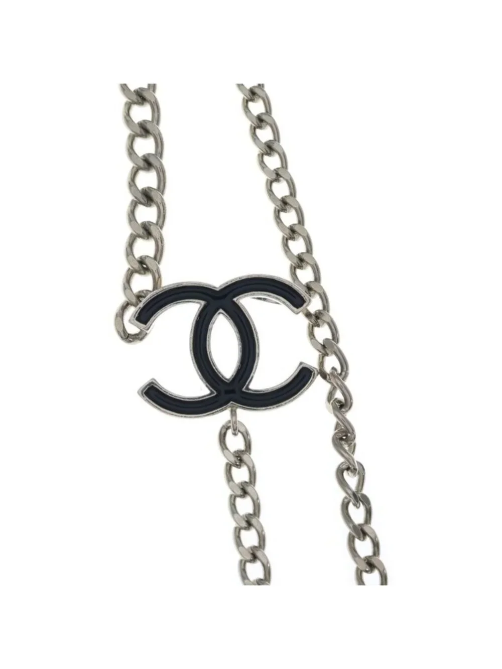 Chanel CC Logo Chain Belt Black Silver